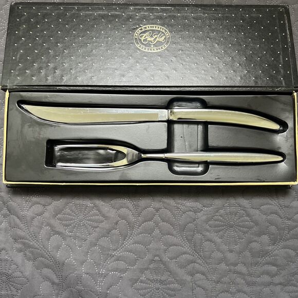 VTG Carvel-Hall 2pc Chrome Stainless Steel Meat Carving Knife& Fork Utensil Set - Picture 3 of 15